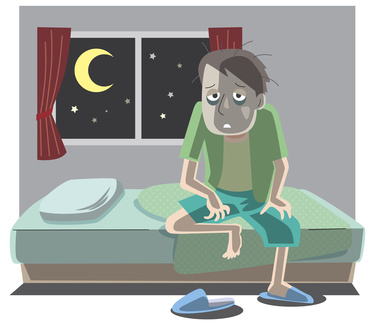 不眠で辛そうな男性のイラスト