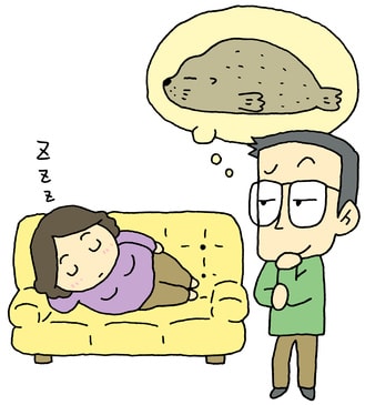 ソファーの上で横になっている女性のイラスト