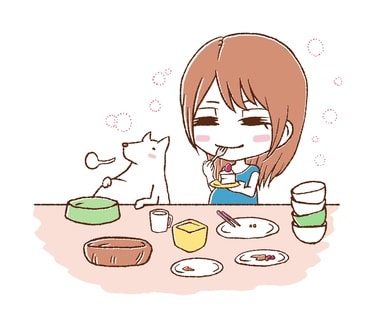 ドカ食いをしている女性のイラスト