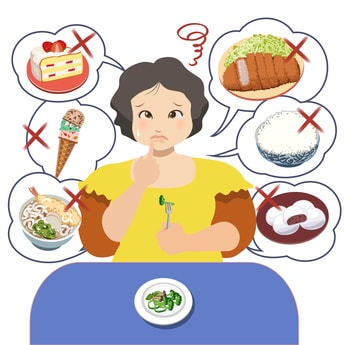 食事を我慢している女性のイラスト