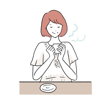 白湯を飲む女性のイラスト