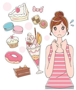 甘い食べ物を食べたい女性のイラスト