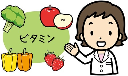 ビタミンを紹介している女性のイラスト